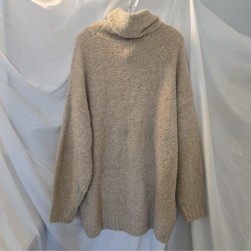 Gap Cozy Boucle Turtleneck Merino Wool Blend Long Sweater Sz XL Wheat Oversized - Picture 7 of 15